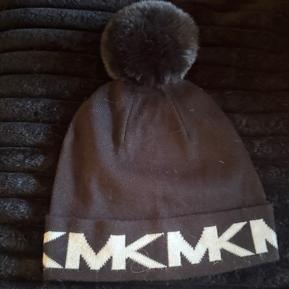 Michael Kors Kids Black and Gray Pom-Pom Hat